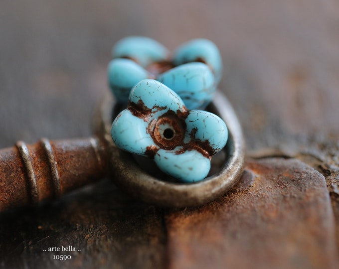 BRONZED SKY BELLS .. 4 Premium Matte Czech Glass Bell Flower Beads 11x9x13mm (10590-4) .. jewelry supplies