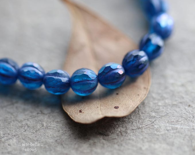 MYSTIC MALIBU GLITZ 6mm .. 25 Premium Matte Czech Glass Faceted Melon Beads (10705-st) .. jewelry supplies