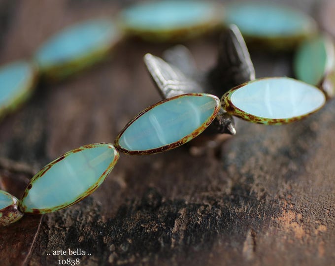 EARTHY SKY PETALS .. New 10 Premium Picasso Czech Glass Spindle Beads 7x18mm (10838-st) .. jewelry supplies