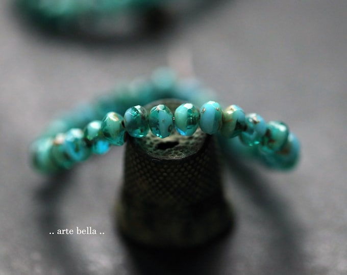 TEAL SKY BABIES .. 30 Premium Picasso Czech Glass Faceted Rondelle Beads 3x5mm (8949-st)