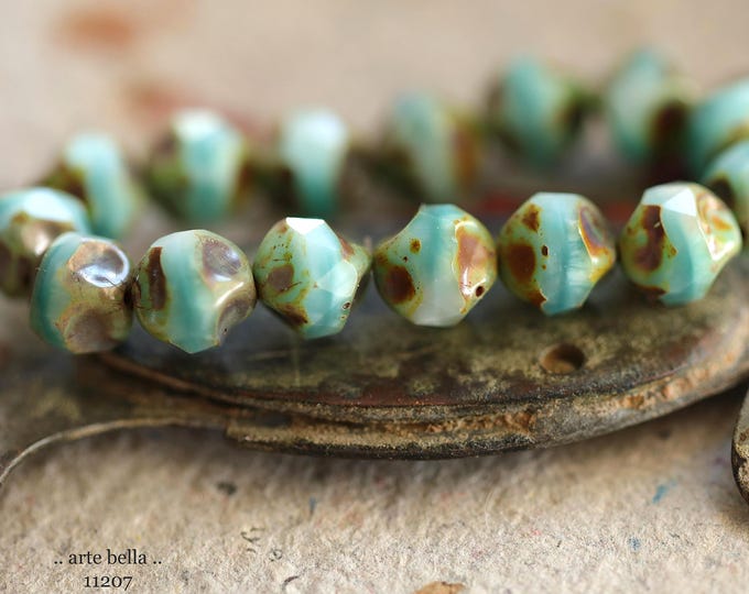 EARTHY LARIMAR NUGGETS .. New 15 Premium Picasso Czech Glass Baroque Central Cut Beads 9mm (11207-st) .. jewelry making supplies