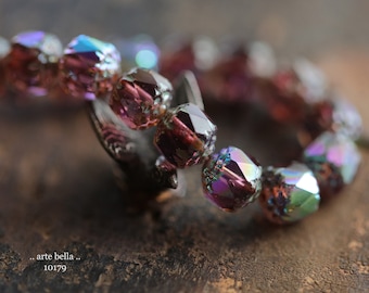 MYSTIC AMETHYST CATHEDRALS .. New 15 Premium Picasso Czech Glass Faceted Cathedral Beads 8mm (10179-st)