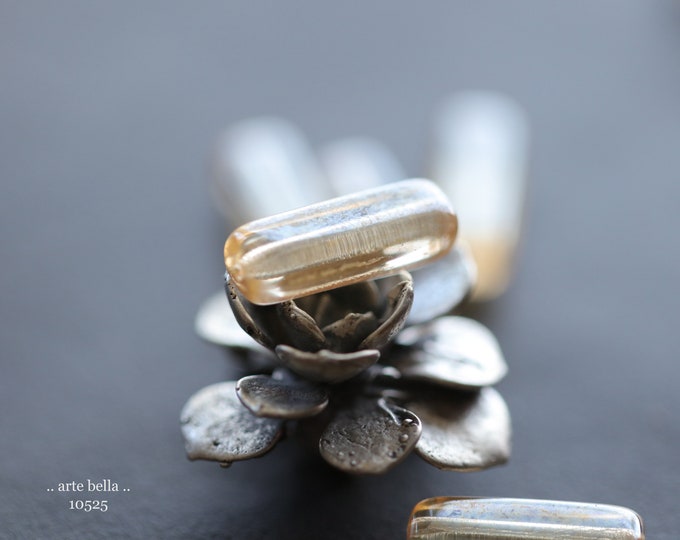 CHAMPAGNE STICKS .. 10 Premium Metallic Luster Czech Glass Rectangle Beads 15x5mm (10525-10) .. jewelry supplies