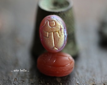 back in stock .. MYSTIC CARNELIAN SCARAB .. 6 Matte Czech Glass Scarab Beetle Beads 14x10mm (9847-6) .. jewelry supplies