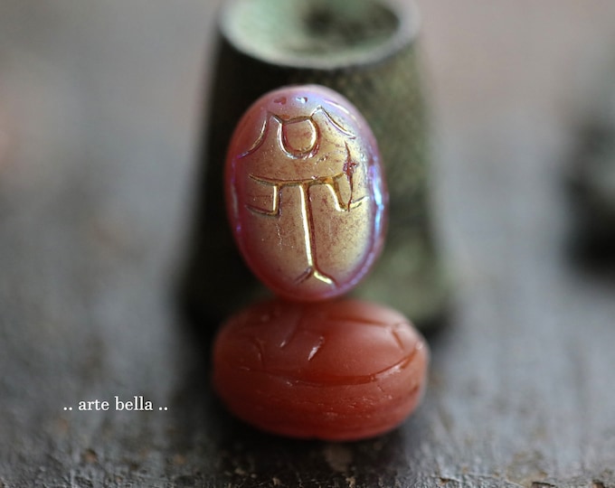 MYSTIC CARNELIAN SCARAB .. Premium Matte Czech Glass Scarab Beetle Beads 14x10mm (9847-6) .. jewelry supplies