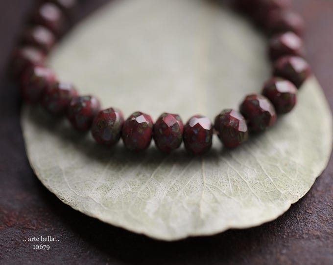 premium glass beads .. MOSSY MAROON BABIES .. 30 Picasso Czech Glass Faceted Rondelle Beads 3x5mm (10679-st) .. jewelry supplies