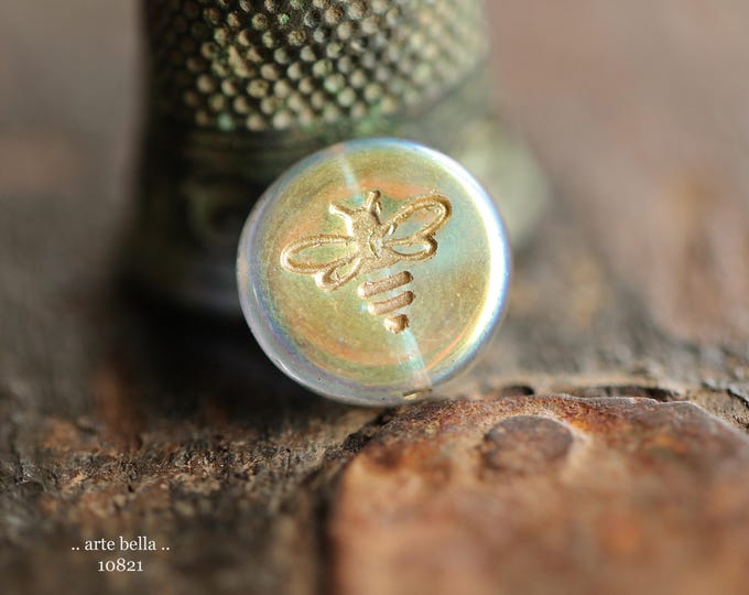 MYSTIC GOLD BIZZY B .. New 6 Premium Czech Glass Bee Coin Bead Mix 12mm (10821-6) .. jewelry supplies