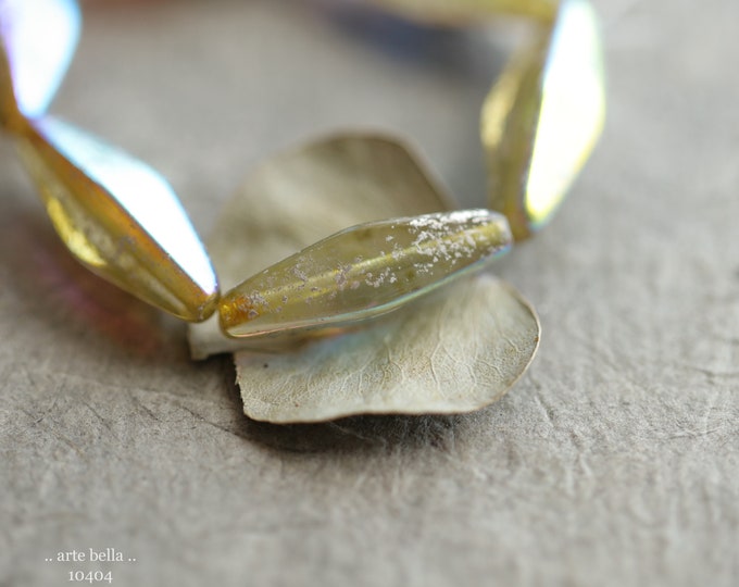 SILVERED KHAKI RHOMBUS .. 6 Premium Czech Glass Rhombus Beads 20x8mm (10404-st) .. jewelry supplies