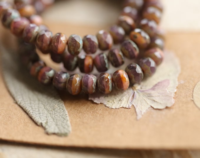 EARTHY SALVIA BABIES .. 30 Premium Picasso Czech Glass Faceted Rondelle Beads 5x3mm (9760-st) .. jewelry supplies