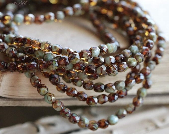 back  in stock .. EARTHY TORTOISE BITS .. 50 Premium Picasso Czech Glass Faceted Round Beads 4mm (4842-st) .. jewelry supplies