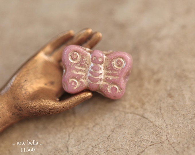 New .. DUSTY ROSE BEBE Flutters .. 12 Premium Czech Glass Butterfly Beads 8x11mm (11560-st) .. jewelry supplies