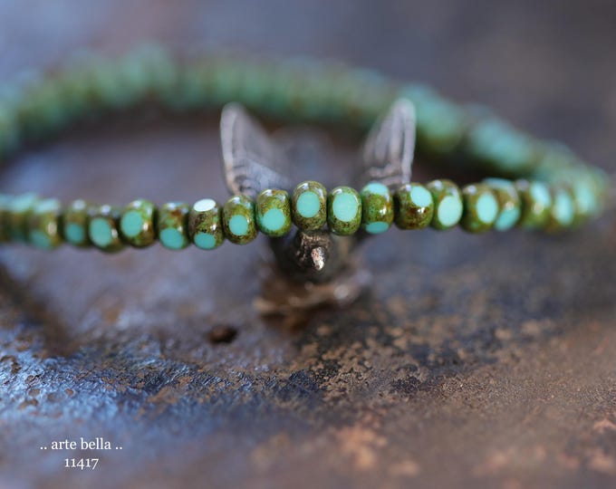 New .. MOSSY TURQUOISE SEEDS .. 50 Premium Picasso Czech Glass Faceted Seed Beads Size 6/0 4x3mm (11417-st) .. jewelry supplies