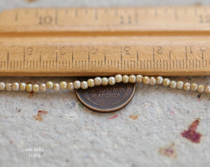 New .. PEARL LUSTER BITS .. 100 Tiny Premium Luster Picasso Czech Glass Round Druk Beads 2mm (11325-st) .. jewelry supplies