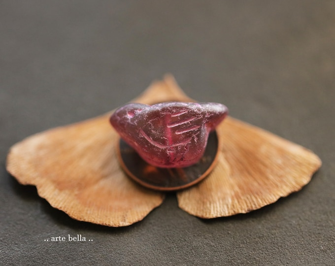 PINK ROSEWOOD CHIRPS .. 6 Premium Matte Czech Glass Bird Beads 11x22mm (9548-6)