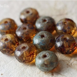 premium Glasperlen .. EARTHY PICASSO PLUMPS .. 10 Picasso Glasschliff Rondelle 10 x 7 mm ( 4735-10 ) ..Schmuckzubehör