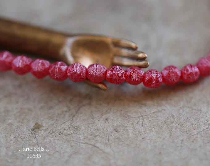 New .. PINK RUBY BEBE Nuggets .. 50 Etched Czech Glass Faceted English Cut Beads 4mm (11635-st) .. jewelry supplies