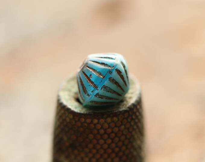BRONZE OCEAN TUTUS No. 2 .. 15 Premium Czech Glass Large Hole Fluted Bicone Beads 9mm (9092-st) .. jewelry supplies