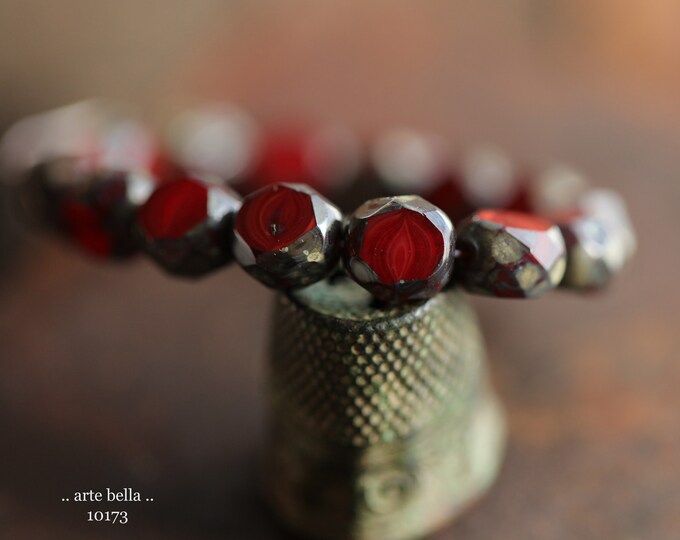 back in stock .. EARTHY RED SLABS .. 15 Premium Picasso Czech Glass Table Cut Beads 8mm (10173-st) .. jewelry supplies