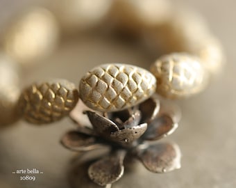last ones .. Golden IVORY PINE CONES .. 10 Matte Czech Glass Pine Cone Beads 13x8mm (10809-st) .. jewelry supplies