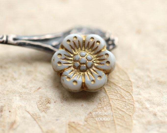 GOLDEN GRAY ROSES .. 6 Premium Czech Glass Wild Rose Beads 14mm (10000-6) .. jewelry supplies