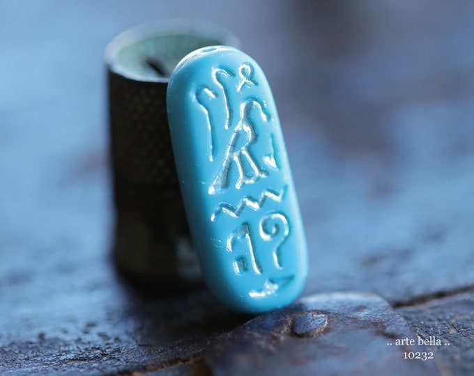 MYSTIC SKY EGYPTIAN Cartouche .. New 6 Premium Matte Czech Glass Tablet Beads 25x10mm (10232-st)