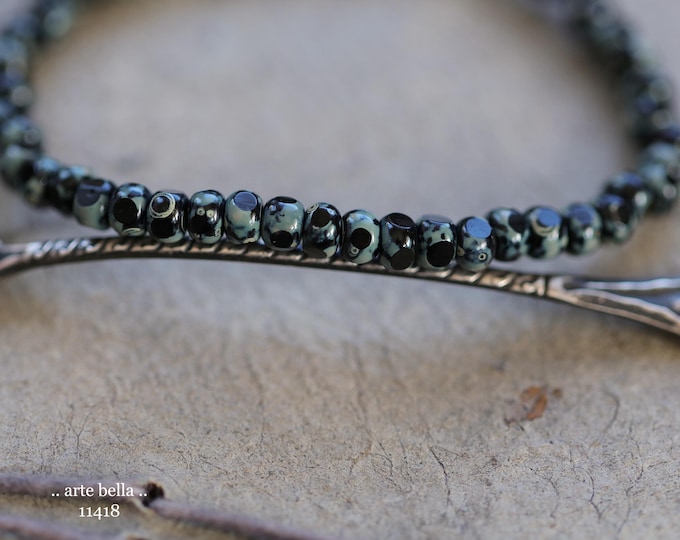 New .. MOSSY TWILIGHT SEEDS .. 50 Premium Picasso Czech Glass Faceted Seed Beads Size 6/0 4x3mm (11418-st) .. jewelry supplies