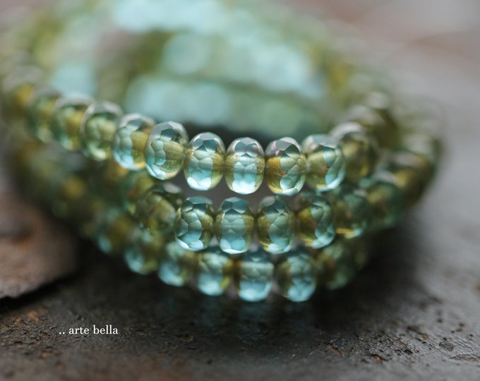 MATTE AQUA BABIES .. 30 Premium Czech Glass Faceted Rondelle Beads 5x3mm (9766-st) .. jewelry supplies