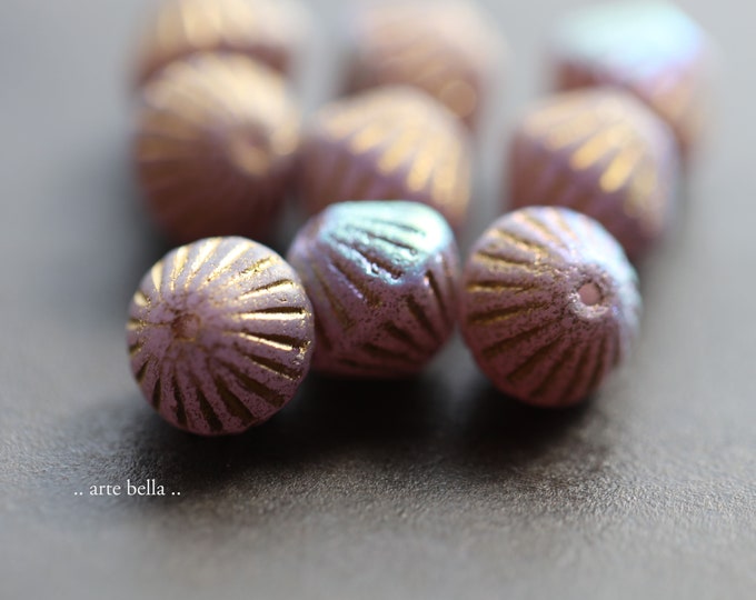GOLDEN MYSTIC THISTLE Tutus .. 10 Premium Etched Czech Glass Fluted Bicone Beads 11mm (9365-10) .. jewelry supplies