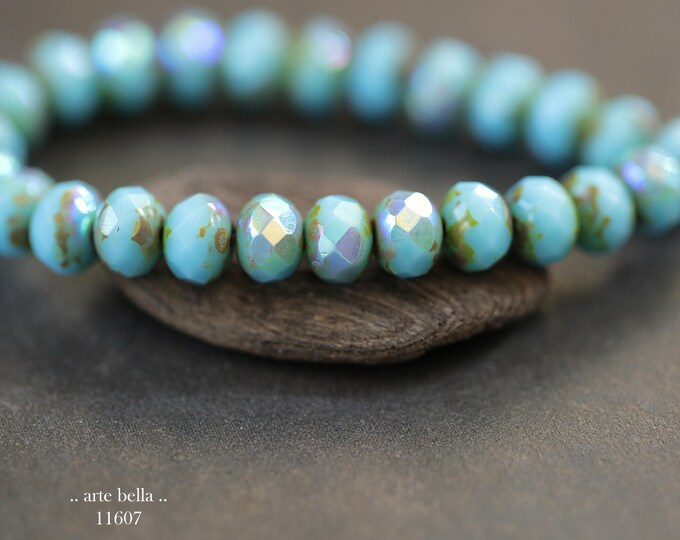 New .. MYSTIC SKY PEBBLES No. 2 .. 25 Picasso Czech Glass Faceted Rondelle Beads 5x7mm (11607-st) .. jewelry making supplies