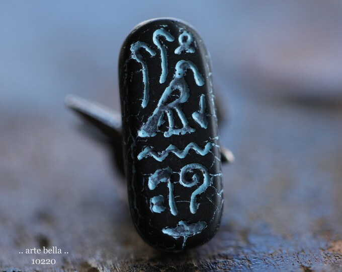 BLACK N' BLUE EGYPTIAN Cartouche .. 6 Premium Matte Czech Glass Tablet Beads 25x10mm (10220-st)