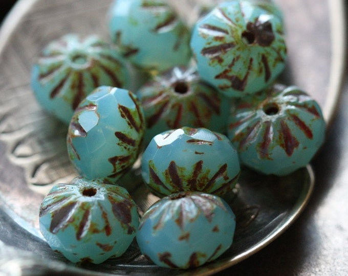 back in stock .. BLUE MILK CRULLER .. 10 Premium Picasso Czech Glass Faceted Cruller Beads 6x9mm (3516-10) .. jewelry supplies