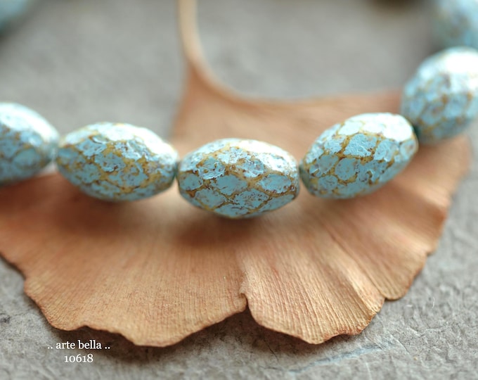 back in stock .. BLUE AMBER OLIVES .. Premium Picasso Czech Etched Glass Faceted Oval Beads 12x8mm (10618-st) .. jewelry supplies