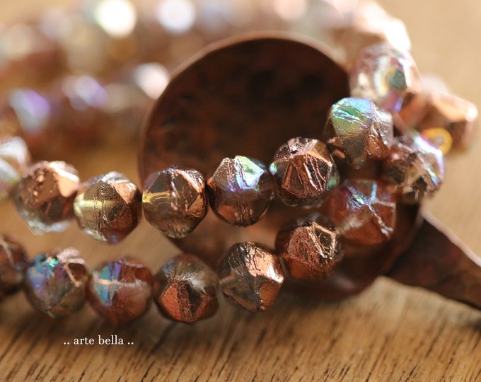 MYSTIC COPPER NUGGETS 8mm .. 20 Premium Czech Glass English Cut Beads (9542-st) .. jewelry supplies