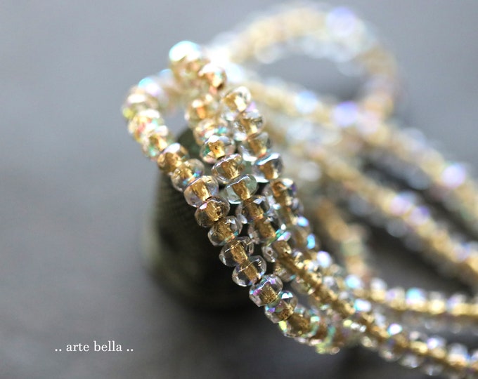 GOLDEN MYSTIC BITS .. 50 Premium Czech Glass Faceted Rondelle Beads 2.5x4mm (9634-st) .. jewelry supplies