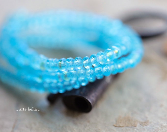 MYSTIC BLUE BITS .. 50 Premium Etched Czech Glass Faceted Rondelle Beads 2.5x4mm (9639-st) .. jewelry supplies