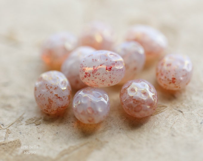 DIMPLED PINKS No. 1 .. 10 Premium Picasso Czech Glass Oval Beads 11x9mm (10290-10) .. jewelry supplies