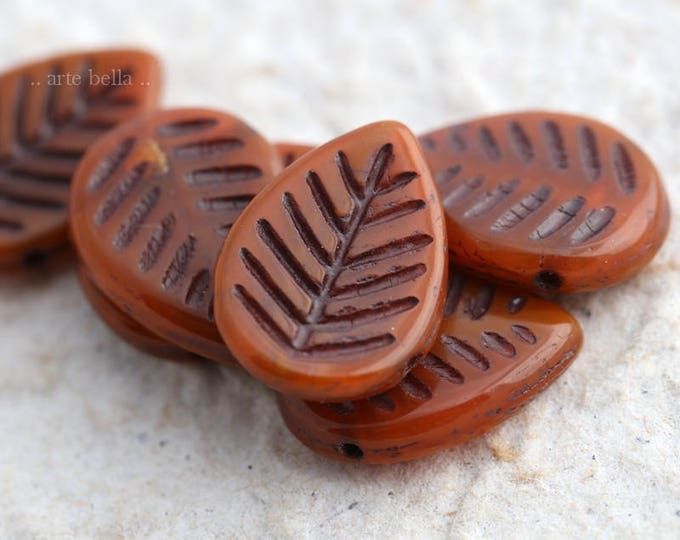 TERRACOTTA LEAVES .. 8 Premium Picasso Czech Glass Dogwood Leaf Beads 16x12mm (5986-8) .. jewelry supplies