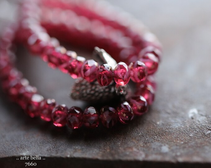 RASPBERRY SWIRL BABIES .. 30 Premium Czech Glass Faceted Rondelle Beads 3x5mm (7660-st) .. jewelry supplies