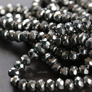 premium glass beads .. GRAPHITE .. 30 Czech Glass Faceted Rondelle Beads 3x5mm (832-st) .. jewelry supplies