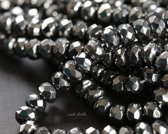 GRAPHITE .. 30 Premium Czech Glass Faceted Rondelle Beads 3x5mm (832-st) .. jewelry supplies