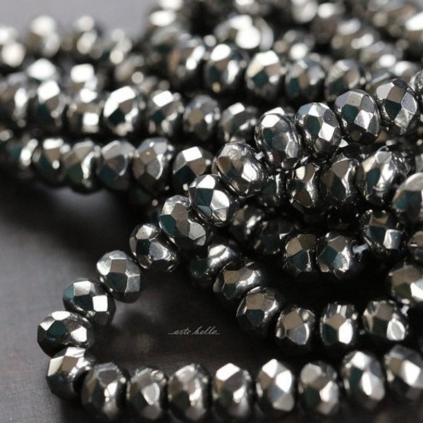 GRAPHITE .. 30 Premium Czech Glass Faceted Rondelle Beads 3x5mm (832-st) .. jewelry supplies