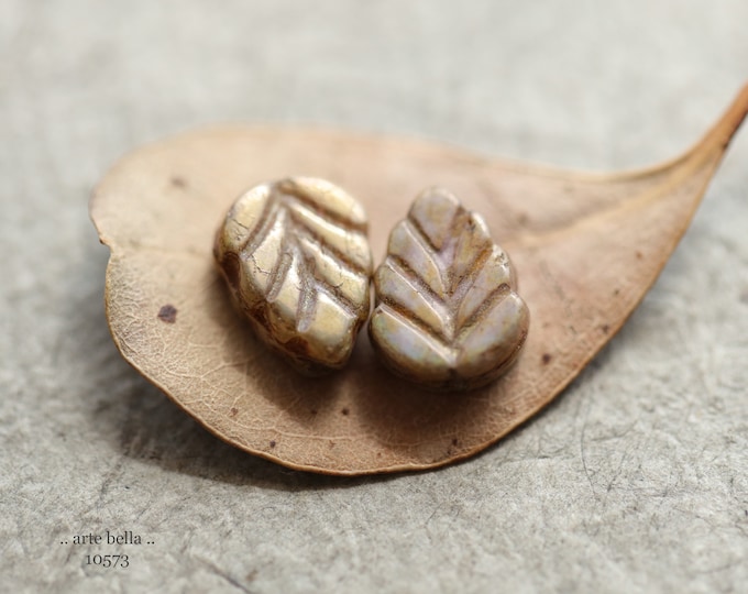 premium glass beads .. EARTHY AUTUMN LEAVES .. 10 Picasso Czech Glass Leaf Mix Beads 10x8mm (10573-10) .. jewelry supplies