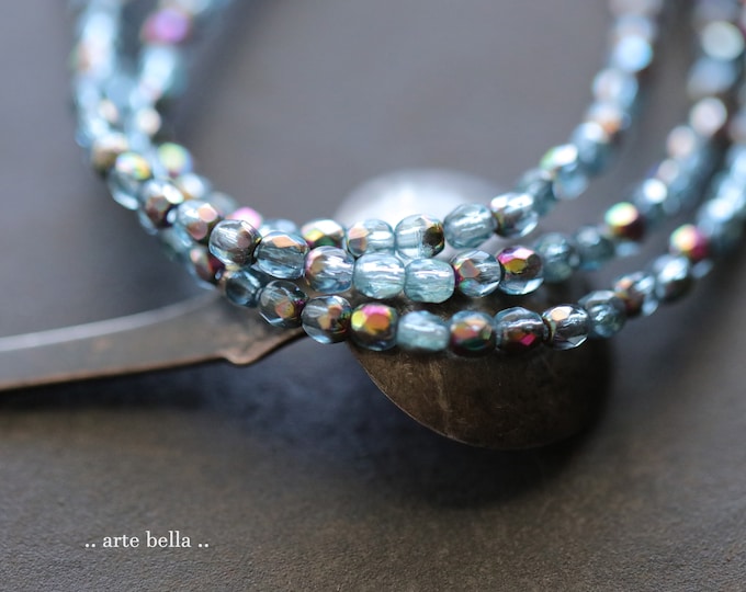 back in stock .. MYSTIC AQUA BABIES .. 50 Premium Czech Glass Faceted Round Beads 3mm (9451-st) .. jewelry supplies