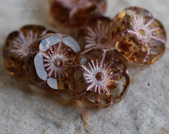 back in stock .. PINK WHISPER PANSY .. 12 Premium Picasso Czech Glass Flower Beads 12mm (7703-st) .. jewelry supplies