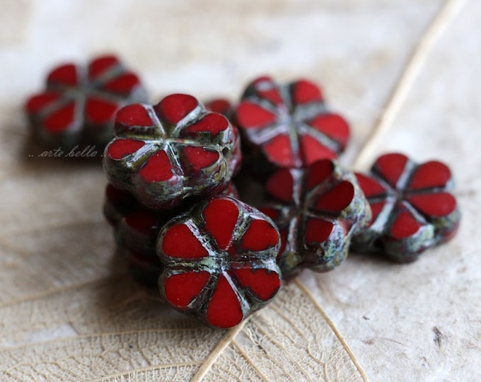 BING CHERRY BLOOMS .. 15 Premium Picasso Czech Glass Flower Beads 10mm (5277-st) .. jewelry supplies