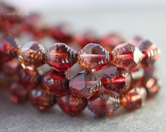 SANGRIA TINK .. 10 Premium Picasso Czech Glass Faceted Bicone Beads 8x10mm (2453-10) .. jewelry supplies