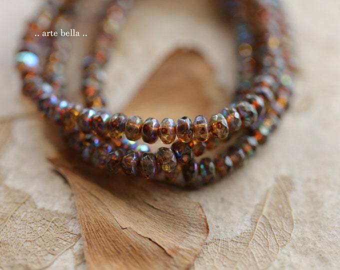 MYSTIC ROOTBEER BITS .. 50 Premium Picasso Czech Glass Faceted Rondelle Beads 2.5x4mm (9636-st) .. jewelry supplies