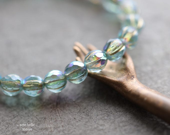 MYSTIC SKY GLITZ 6mm .. 25 Premium Czech Glass Fire Polished Faceted Melon Beads (10699-st) .. jewelry supplies
