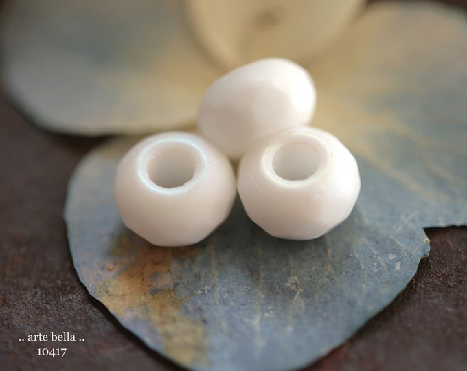 MYSTIC SNOW ROLLERS .. 10 Premium Etched Czech Glass Large Hole Roller Beads 6x9mm (10417-10) .. jewelry supplies
