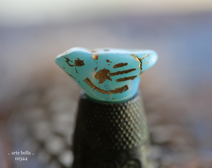 GOLDEN SKY CHIRPS .. 6 Premium Czech Glass Bird Beads 11x22mm (10344-st) .. jewelry supplies